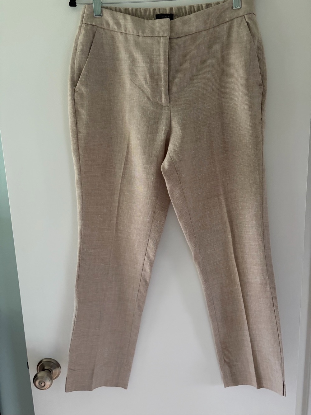 J Crew Size 8T/8 Tall Tan Linen Blend Easy Stretch Pants Elastic Waist - Picture 3 of 11